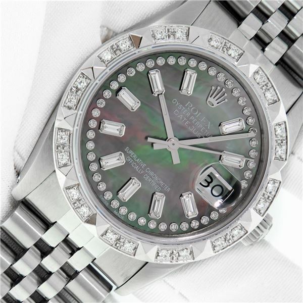 Rolex Men's Stainless Steel Tahitian Mother of Pearl Diamond Datejust Wristwatch