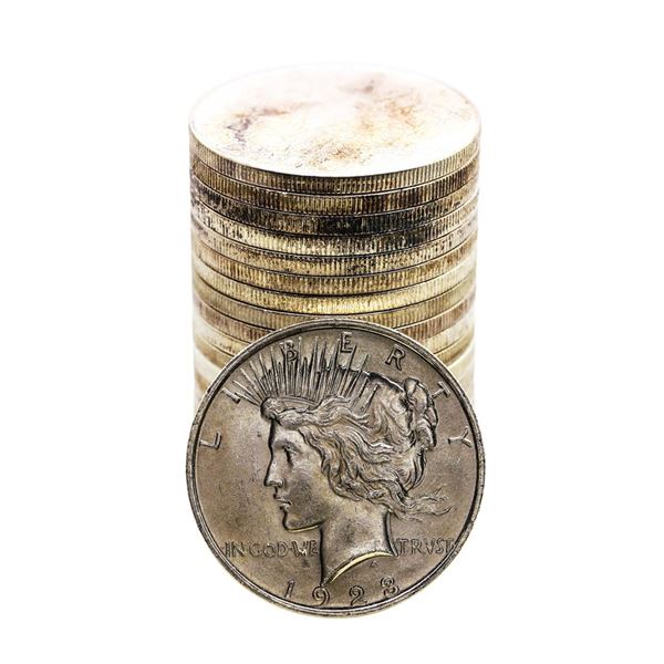 Roll of (20) Brilliant Uncirculated 1923 $1 Peace Silver Dollar Coins