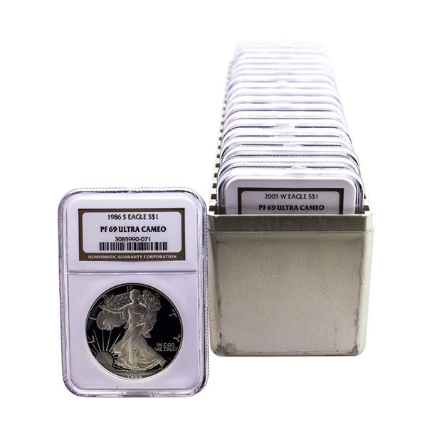 Set of 1986 - 2005 $1 Proof American Silver Eagle Coins NGC PF69 Ultra Cameo