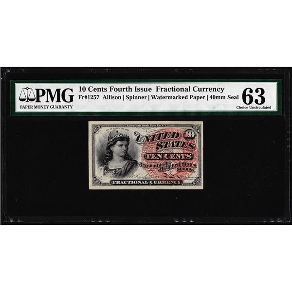 1863 Fourth Issue 10 Cent Fractional Currency Note Fr.1257 PMG Choice Uncirculated 63