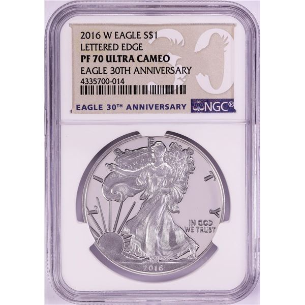2016-W Lettered Edge $1 Proof American Silver Eagle Coin NGC PF70 Ultra Cameo