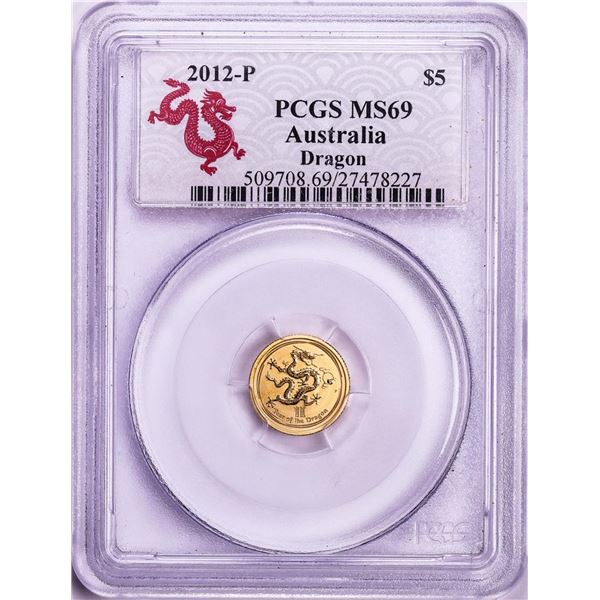 2012-P Australia $5 Dragon 1/20oz Gold Coin PCGS MS69