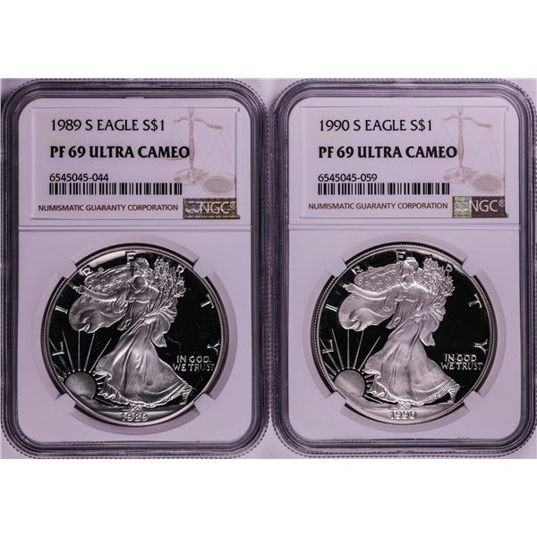 Lot of 1989-1990 $1 Proof American Silver Eagle Coins NGC PF69 Ultra Cameo