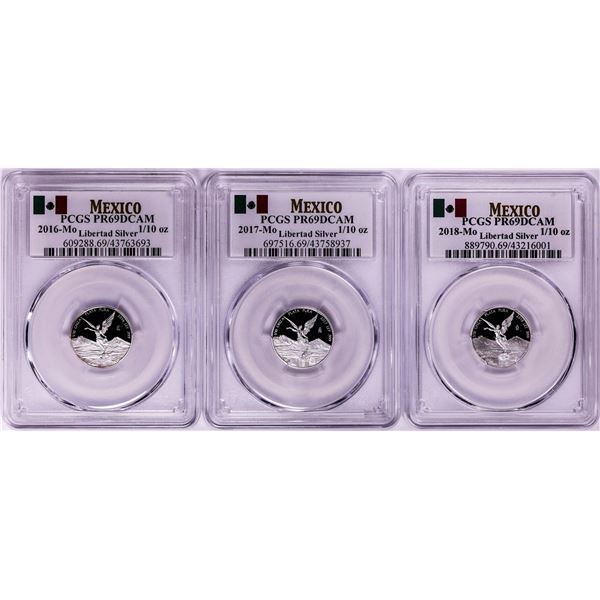 2016-2018-Mo Mexico Proof 1/10 oz Silver Libertad Coins PCGS PR69DCAM