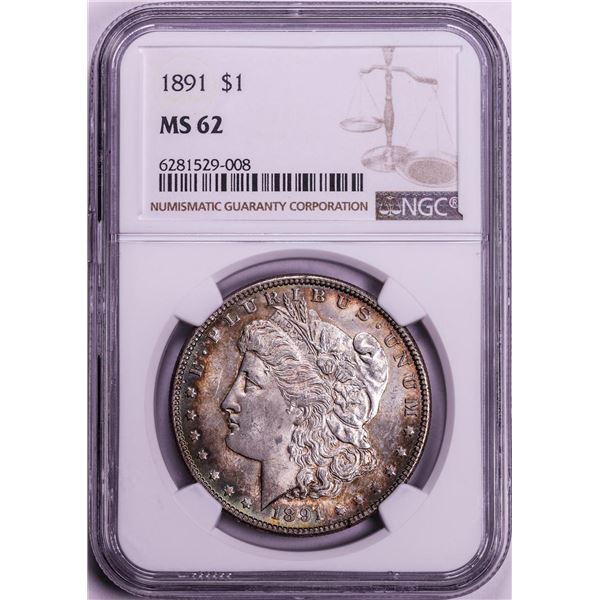 1891 $1 Morgan Silver Dollar Coin NGC MS62 Nice Toning