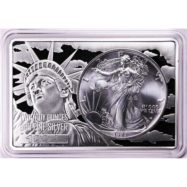 1994 $1 American Silver Eagle Coin & 2oz Silver Bar Set