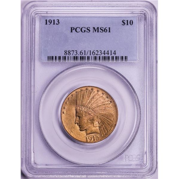 1913 $10 Indian Head Eagle Gold Coin PCGS MS61