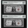 Image 1 : (2) Consec. 1935A $1 Hawaii WWII Silver Certificate Notes PMG Superb Gem Unc. 67EPQ