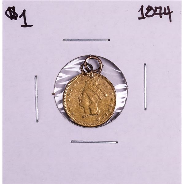 1874 $1 Indian Princess Head Gold Dollar Coin Pendant
