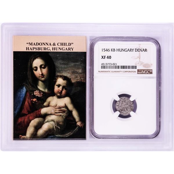 1546 KB Hungary Denar 'Madonna and Child' Coin NGC XF40 w/ Story Box