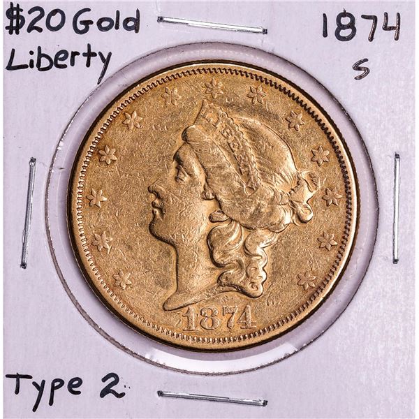 1874-S Type 2 $20 Liberty Head Double Eagle Gold Coin