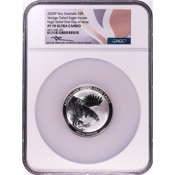 2020P Australia $8 Wedge-Tailed Eagle High Relief 5oz Silver Coin NGC PF70 Ultra Cameo
