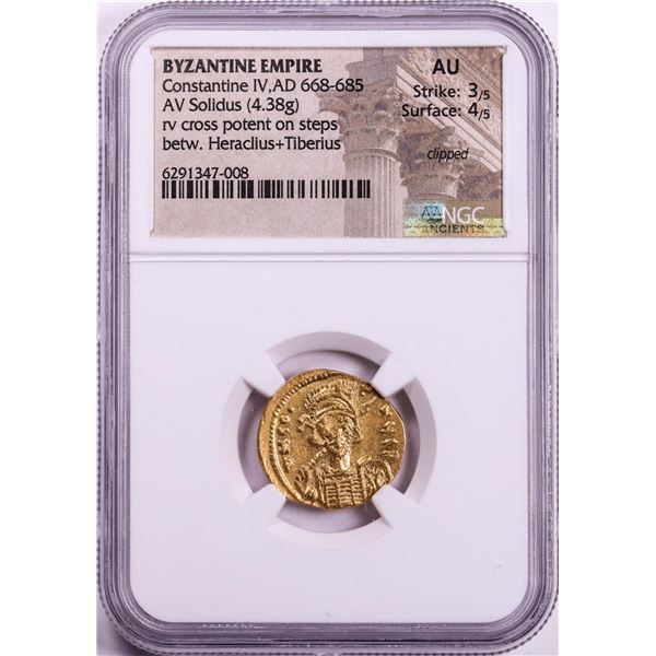 Ancient Byzantine Empire 668-685 AD Constantine IV Solidus Gold Coin NGC AU