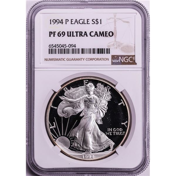 1994-P $1 Proof American Silver Eagle Coin NGC PF69 Ultra Cameo