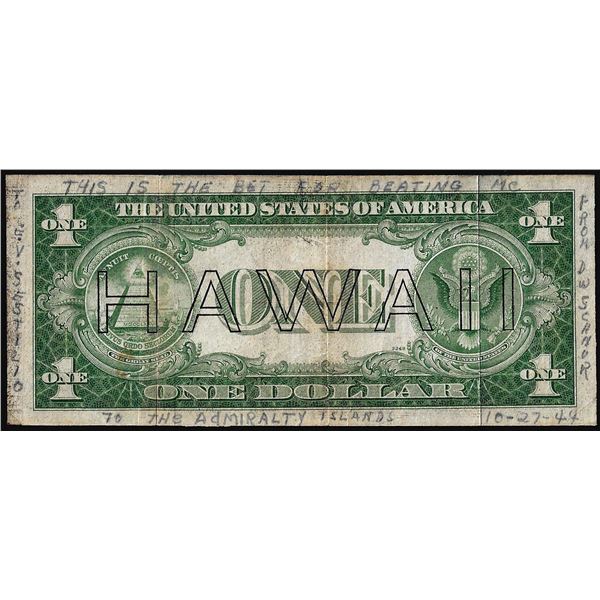 Short Snorter 1935A $1 Hawaii WWII Emergency Issue Silver Certificate Note
