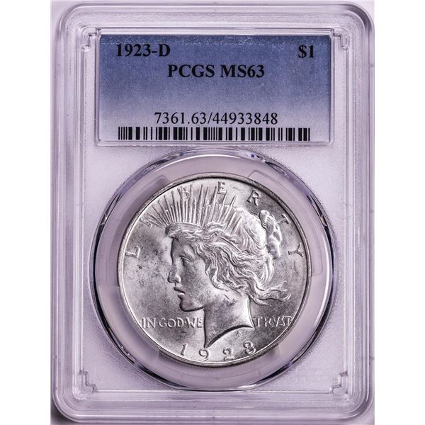 1923-D $1 Peace Silver Dollar Coin PCGS MS63