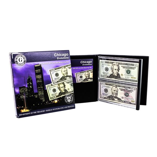 Evolutions Series 2004 $20 & $50 Federal Reserve Note Chicago Matching Serial Numbers