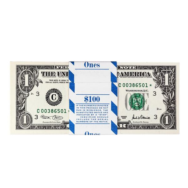 Pack of (100) Consecutive 2001 $1 Federal Reserve STAR Notes Philadelphia