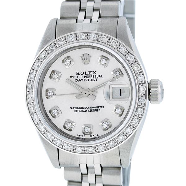 Rolex Ladies Stainless Steel Silver Diamond Oyster Perpetual Datejust