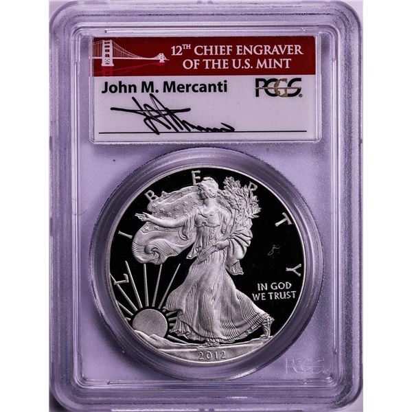 2012-S $1 Proof American Silver Eagle Coin PCGS PR70DCAM First Strike Mercanti Signed