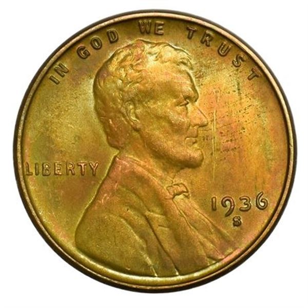 1936-S Lincoln Wheat Cent - Toned