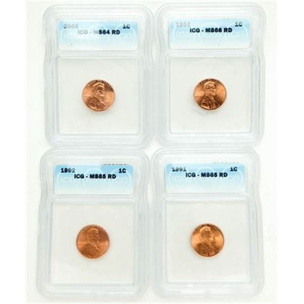 Group of 4 Lincoln Memorial Cents 1991, 1992,1998, 2006 ICG