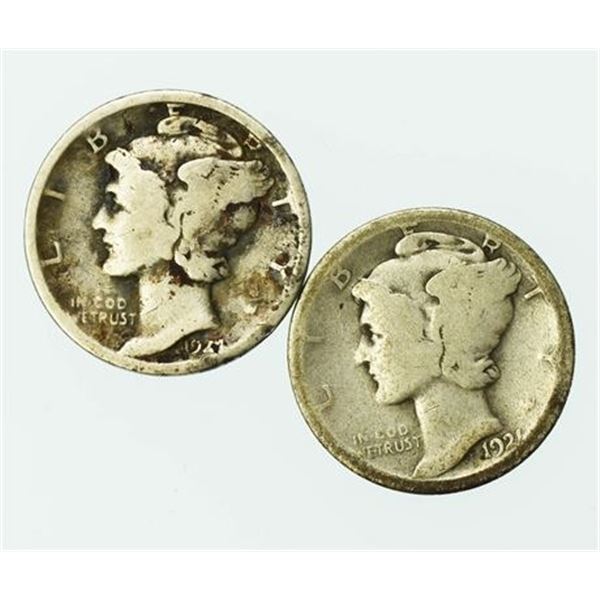 Group of 2 Circulated Mercury Dimes 1921 and 1921-D