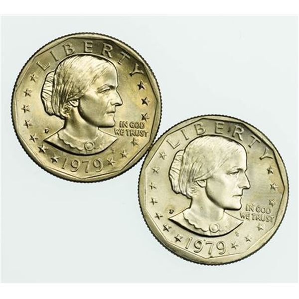 Group of 2 1979 Narrow and Wide Rim Susan B. Anthony Dollars