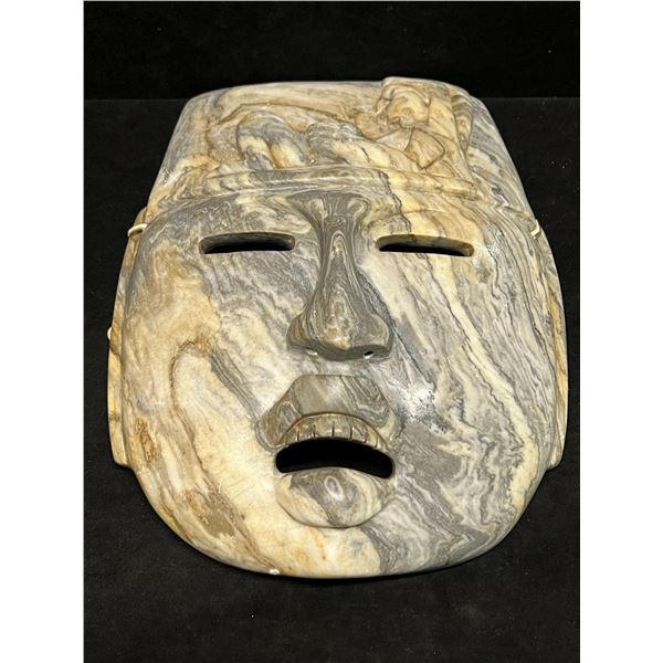 Vintage Mayan Aztec Stone Hand Carved Mask Marble? (Approx: 11.5x9.5")