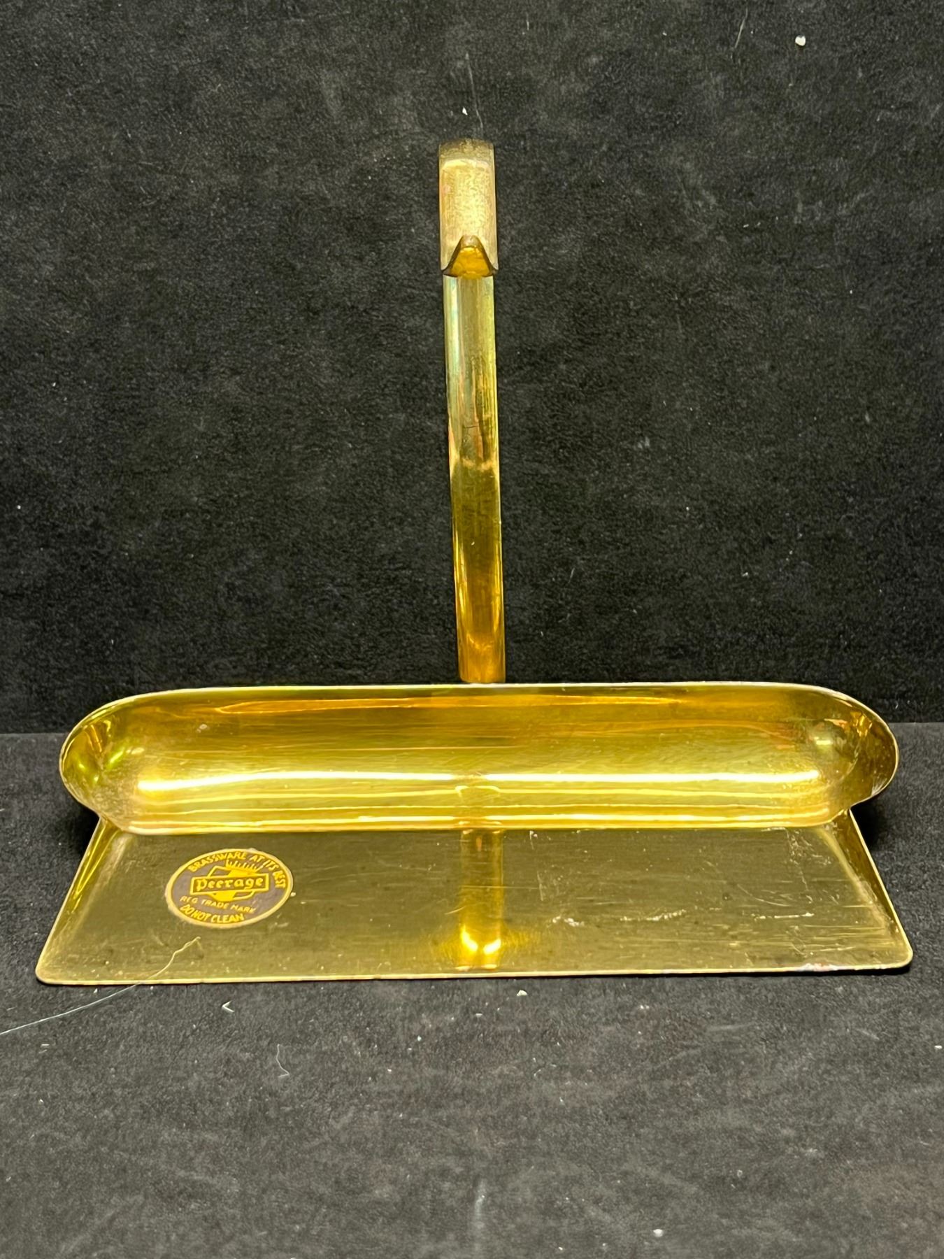 Antique Peerage Brass Crumb Tray & Brush w/Label England