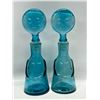 Image 1 : 2 Mid Century Auqa Blue Figural Bottles - Erik Hoglund Style Approx: 7x2.25"