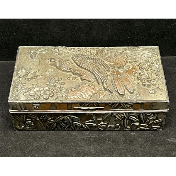 Vintage Embossed Metal Trinket / Storage Box Approx: 6x3.25"