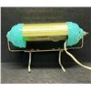 Image 1 : Mid Century Turquoise Plastic / Brass Headboard Lamp (see description)