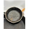 Image 2 : 2 Cast Iron Skillets / Frying Pans Wood Handles 6.5" & 10"