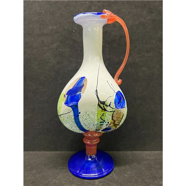 Stunning Art Glass Pedestal Vase w/handle Approx: 10.5"T 4.75"W