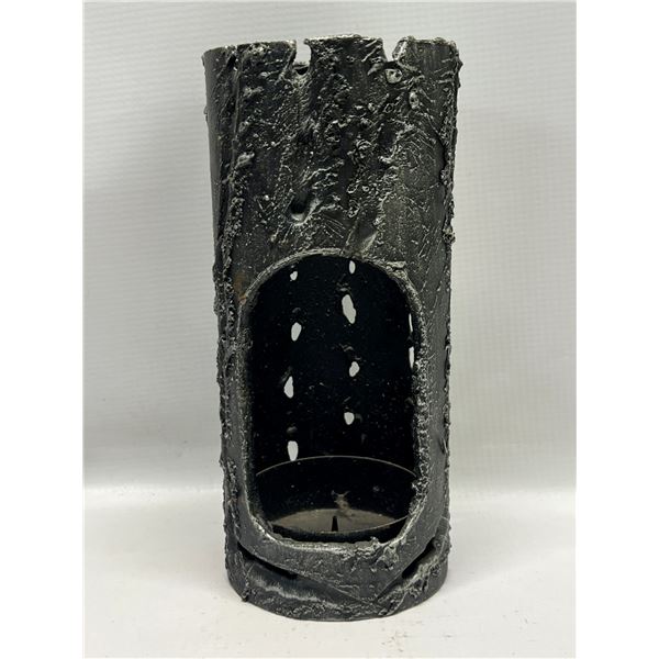 Mid Century Brutalist Textured Metal Candle Holder Appr: 8"T 3.5"W