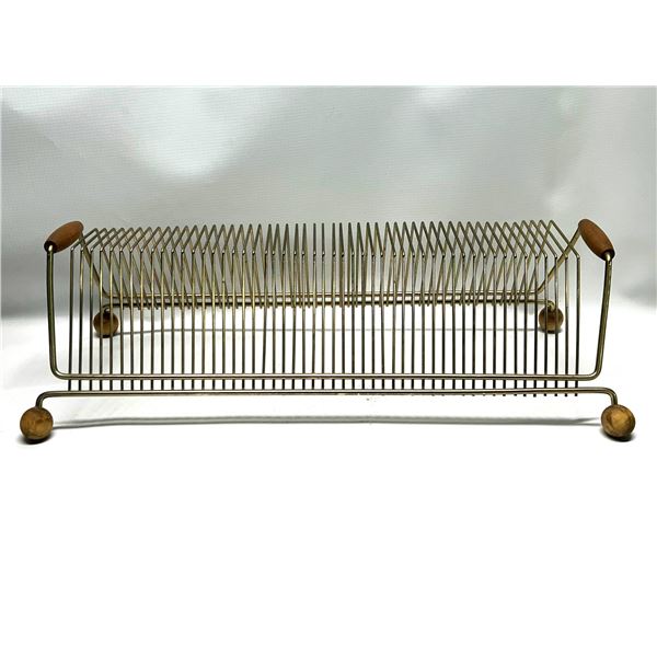 Mid Century Atomic Metal/Wood Record LP Holder Approx: 18.5x8.5 & 5.5T