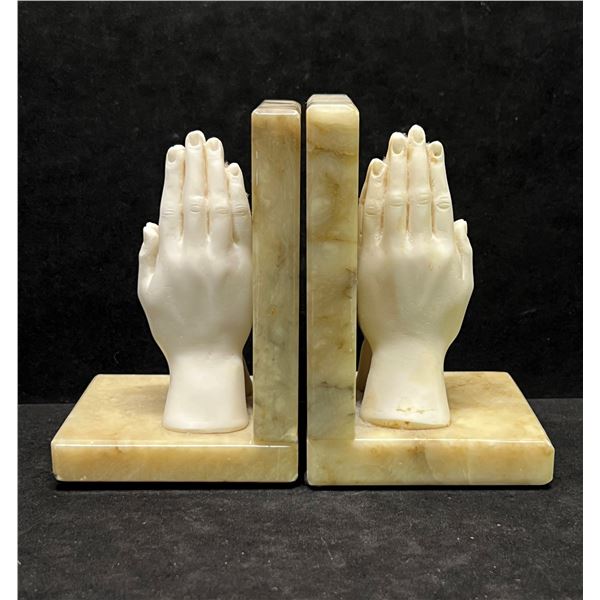 Italian Genuine Alabaster w/Praying hands Book Ends Approx: 5.5x3"
