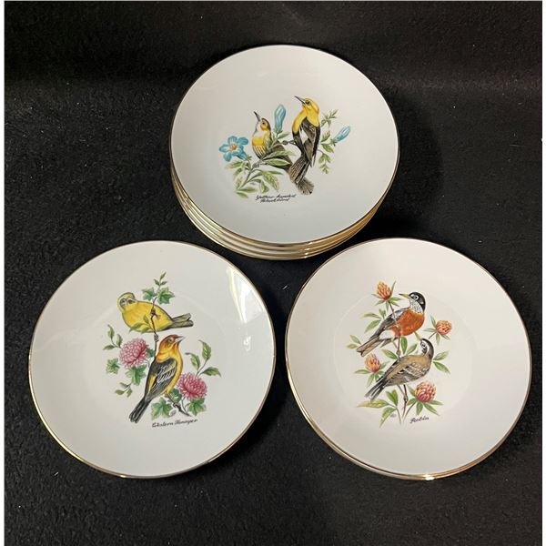 8 Bird Theme Lunch Plates 8" - Bareuther Waldsassen Bavaria Germany