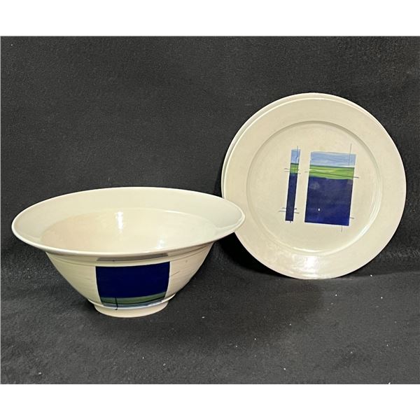 Signed "Pauls" Studio Ceramic Plates & Serving / Fruit Bowl