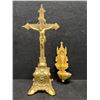 Image 1 : 2 Cast Metal Religious Items (taller is approx: 11"T 5"W)