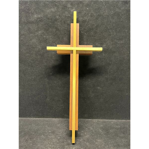 Nice Brass / Wood Religious Cross Approx: 11.75x5"