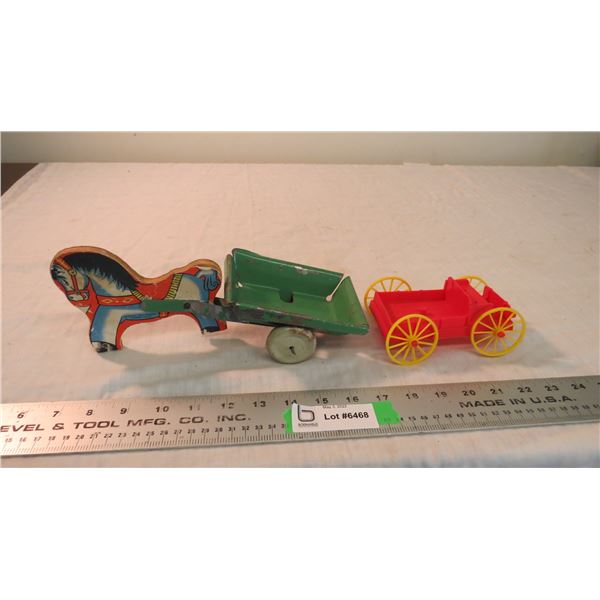 Horse + Cart tin with cardboard horse + plastic wagon