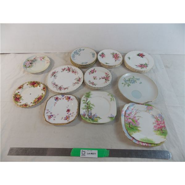 Royal Albert saucers + plates with mix of a few other brands