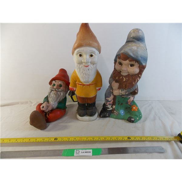(3) Vintage garden gnomes (fill with sand) 2 plastic 1 ceramic - 18" tall