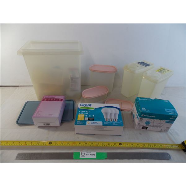 Plastic storage containers + light bulbs