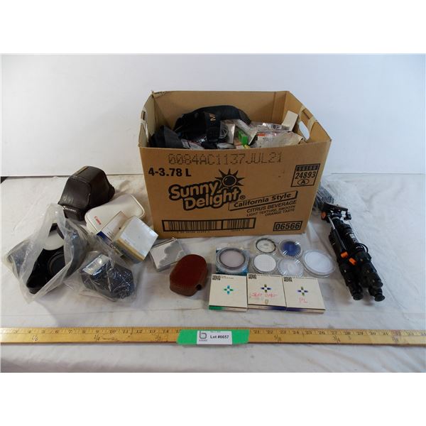 Box of vintage camera accessories