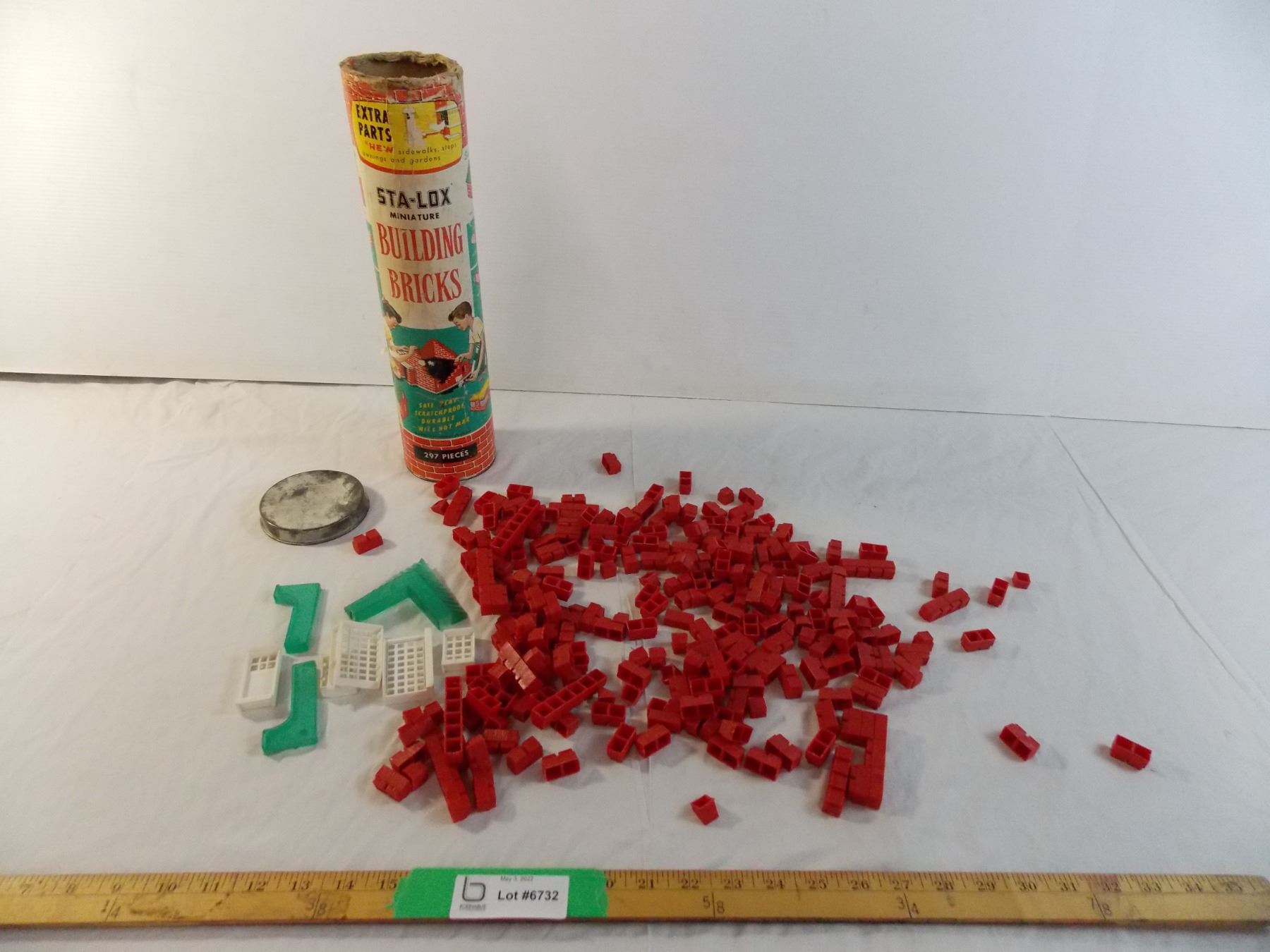 Vintage Sta-Lox Building Bricks in cardboard tube - Bodnarus Auctioneering