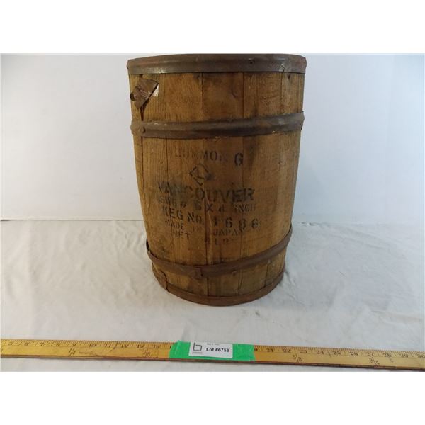 *Vancouver Keg Wood Barrel - 17" tall, 12" round