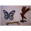 Image 1 : *Carved wooden eagle,tin butterfly and antler back scratcher